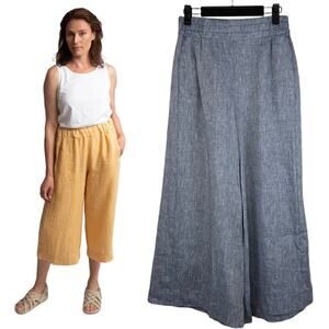 NWOT Beaumont Organic Small Linen Nicole-May Wide Leg Pants Light Blue Pull On